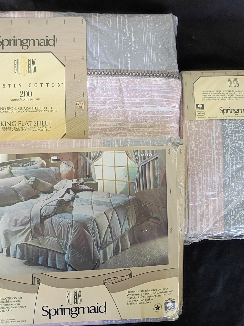 Vtg New Old Stock Springmaid Bill Blass King Flat, Fitted, King Pillowcases